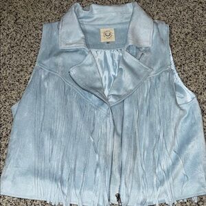 Fantastic Fawn suede fringe vest baby blue womens size medium